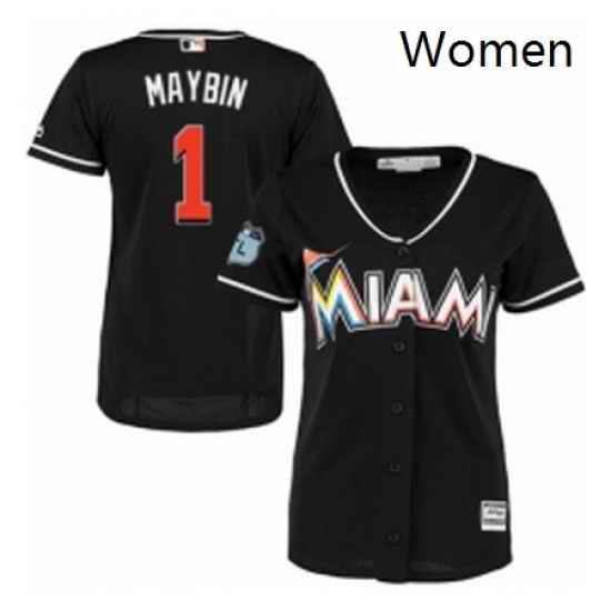 Womens Majestic Miami Marlins 1 Cameron Maybin Authentic Black Alternate 2 Cool Base MLB Jersey